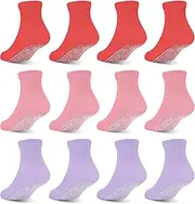 [GRPSKCOS] Toddler Non Slip Socks 12 Pairs Girls Grip Socks Anti Skid Socks for Girls 1-7 Years, #4 Bright, 3-5 Years