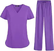 [rockible] Women Scrubs Sets Nursing Work suits Summer Thin Soft Short Sleeve Nursing Uniforms Scrub Set for Veterinary Beauty Center