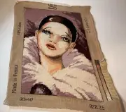Completed Needlepoint Clown Pierrot Mime Vintage France Unframed 30x 40”