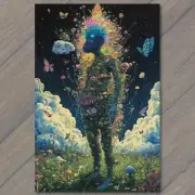 POSTCARD Man Made of Flowers Butterflies in Sky Colorful Fantasy Nature Design
