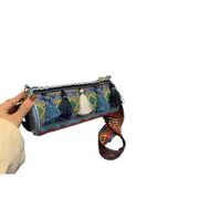 Tassel Ethnic Style Shoulder Bag Embroidery Stripe Crossbody Bag-Blue