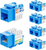 Iwillink 10Gbps Cat6 Keystone Jack 10-Pack, RJ45 90-Degree Ethernet Coupler, Punch Down Adapter (Blue)