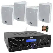 Pyle PDA8BUWM 2-Channel Home Audio Bluetooth Receiver, 4x 4" White Speakers,Wire