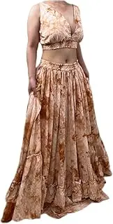 [D&J DON&JUDY] D&J Women's 2 Pieces Outfits Crop Top & High Waist Long Skirt Dress Set Maternity Dress Pregnancy Maxi Gown for Photoshoot Tie-dye-Orange, Tie-dye-orange, One Size, Tie-dye-orange, One Size