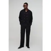 Mens Black Oversized Pleated Overshirt & Trouser Set