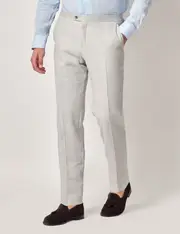 Hawes & Curtis Light Grey Linen-Wool Slim Fit Suit Trousers With Side Adjusters | 1913 Collection Size: 40" (EU 56)