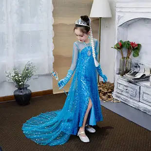 愛莎公主仙女裙演出服女童表演冰雪奇緣2兒童裙子衣服愛沙服裝女水晶鞋艾莎的連衣裙