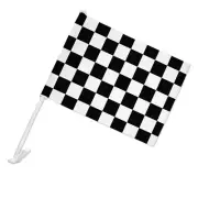 Checkered Flag Black and White Car Truck Flag with Window Clip On Pole Holder
