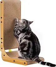 L Shape Cat Scratcher, Poils bebe Cat Scratchers for Indoor Cats, Protecting Furniture Cat Scratch Pad, Cardboard Cat Scratching with Ball Toy, Catnip, 26.8 inches, Large, Brown