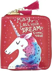 [Homoyoyo] 1Pc Cartoon Unicorn Zipper Wallet for Cute Short Wallet with Zipper Closure for Teens Id Cards Passport Daily Essentials Red Color Design
