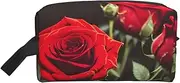 [FSCEV] Wine and Red Rose Storage Bag Toiletry Bag Travel Bag Cute Cosmetic Bag Makeup Accessories, White, One Size