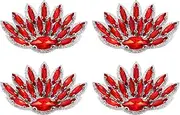 uxcell 4Pcs Handmade Beaded Patches, Peacock Tail Glass Crystal Appliques Sew on Rhinestone Patch for Clothing DIY Sewing Accessories, Red