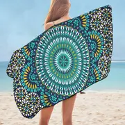 Turquoise White and Yellow Mandala Microfiber Beach Towel
