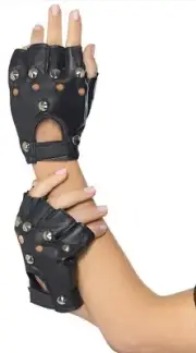 Punk Gloves Fingerless Studded Faux Leather Biker 80s Retro Gothic Accessory