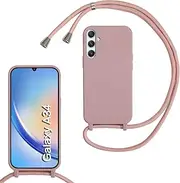 [Haygdz] Silicone Mobile Phone Chain for Samsung Galaxy A34 / 5G, Case with Strap, Adjustable Mobile Phone Necklace Case with Strap, Mobile Phone Case for Hanging, Case with Cord, Sand Pink