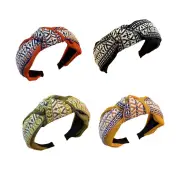 Women Lady Retro Boho Embroidery Cotton Wide Hair Headband Head Wrap Band hoop - Green