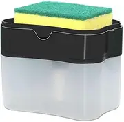 Dish Liquid Dispenser Dish Soap Dispenser and Sponge Holder for Kitchen Sink Plastic Effort Saving Press Dish Detergent Dispenser for Kitchen(Black)