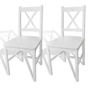 x2 White Dining Chairs Set Kitchen Dining Chair Seat Wooden Pine