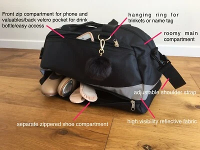 DANCE BAG - UNISEX SPORT GYM TRAVEL Silver Reflective With Shoe Compartment