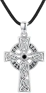 [YEESIA] Celtic Cross Necklace Men 925 Sterling Silver Viking Necklace Celtic Knot Cross Pendant Celtic Arrowhead Irish Viking Jewelry for Men Son Boys Boyfriend Teenager Gift…