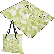 Yoogain Picnic Basket Waterproof Party Portable Play Mat for Ground Summer Gift Leaf Wave Pattern Green 60x80in