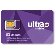 10 PACK Ultra Mobile $3 Month Prepaid SIM Card 100 Minutes SMS Data T-Mobile PK