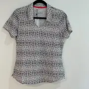 Adidas Climacool Printed Polo Golf Shirt Womens Medium Gray Sport Fashion Top