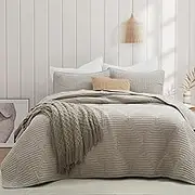 Oli Anderson King Size Quilts Comforter Sets with 2 Pillow Shams, Lightweight Bedspread Coverlet with Basket Weave Pattern, Quilted Blanket Thin Comforter Bed Cover Set for All Seasons, Khaki