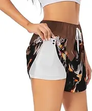 [WURTON] Dachshund Weiner Dog Print Exercise Gym Workout Shorts Women's Athletic Shorts Dual-Layered Yoga Running Shorts