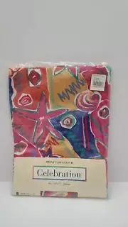 Vintage~100% Cotton Print Tablecloth~ Blue/Red Beach/Sea Print~NEW~MERVYNS