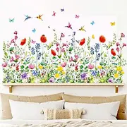 DECOWALL SG-2114 Garden Flowers Wall Stickers Wall Decals Peel and Stick Removable Wall Stickers for Kids Nursery Bedroom Living Room