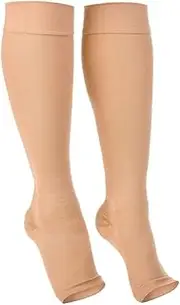 PERSELOSO 1 Pair Calf Compression Socks for Women and Men Open Toed Knee High Calf Stockings Elastic for Travel Sports Comfortable Fit for Long Wear Skin Tone