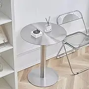Round Dining Table, Coffee and Cocktail Table, 37.4"/ 41.3" Height Pub Table for Events or Home Use, Stainless Steel End Work Table Side Table(60x95cm)