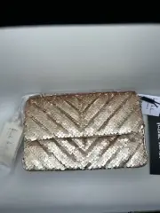 Nicole Miller Gold Mermaid Sequin Chain Strap Crossbody Small Bag Purse NWT