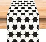 Jiudungs Linen White and Black Vintage Soccer Table Runner 72 Inches Long Soccer Table Decor Soccer Party Decoration and Supplies for Table