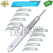10 Sterile Surgical Blades #12 W/FREE BP Scalpel Handle #3 Medical Inst German G