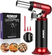 Butane Torch with Fuel Gauge, Semlos Refillable Blow Torches with One-handed Operation, Safety Lock, Adjustable Flame, Fit All Butane Tanks Kitchen Culinary Torch for Cooking, Baking, Creme Brulee