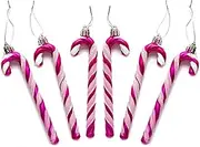 Pack of 6-13CM Glitter Candy Cane –Christmas Tree Hanging Decoration Bauble Xmas Ornament (Hot Pink)