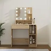 Dressing Table with LED Lighting, Sonoma Oak Finish, Ample Storage - 86.5x35x136 cm, Modern Console for Entryway, Rustic Wooden Makeup Vanity Desk