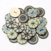 30pcs/lot 25mm Blue Vintage Paint Round 2 Hole Wood Buttons for Clothing Sewing Accessories Kids Needlework Decorative Buttons
