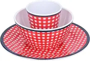 Dinnerware Set, Red Grids Tableware Set Reusable Fruit Snake Plate Imitation Porcelain Supplies for Household Kitchen