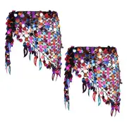 Belly Dance Hip Scarf Sequin Mesh Triangle Wrap Skirts(Black, Pack of 2)