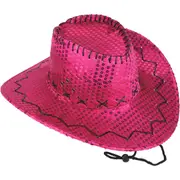 Adults Hot Pink Sequin Outback Cowboy Hat