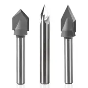 3-Piece V Groove Router Bit Set (2) 60-Degree (1/4" & 1/2" Cutting Dia) & 90-...