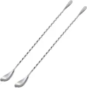 Briout Bar Spoon Cocktail Mixing Stirrers for Drink, Stainless, Silver 2 Pieces