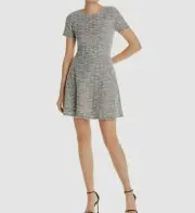 NEW $195 Aqua Women White Black Plaid Short-Sleeve Shift Mini Party Dress Size S