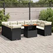Garden Sofa Set with Cushions Modular Sofa 10 Piece Black Poly Rattan vidaXL