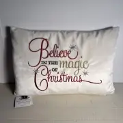 Christmas Holiday Feather Pillow - Natural Fill 18”x13” “Believe in the Magic”