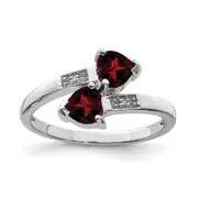 Sterling Silver Rhodium Garnet u0026 Diamond Heart Ring