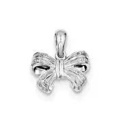 Sterling Silver Rhodium Plated Diamond Bow Pendant